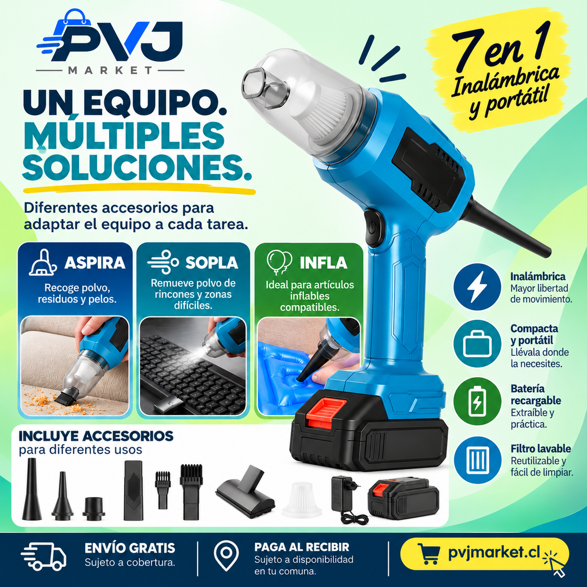 Aspiradora y Sopladora Inalámbrica Multifunción 7 en 1
