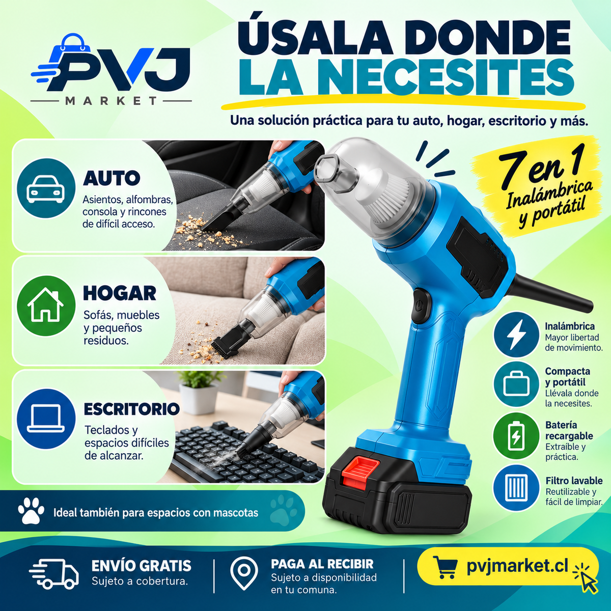 Aspiradora y Sopladora Inalámbrica Multifunción 7 en 1