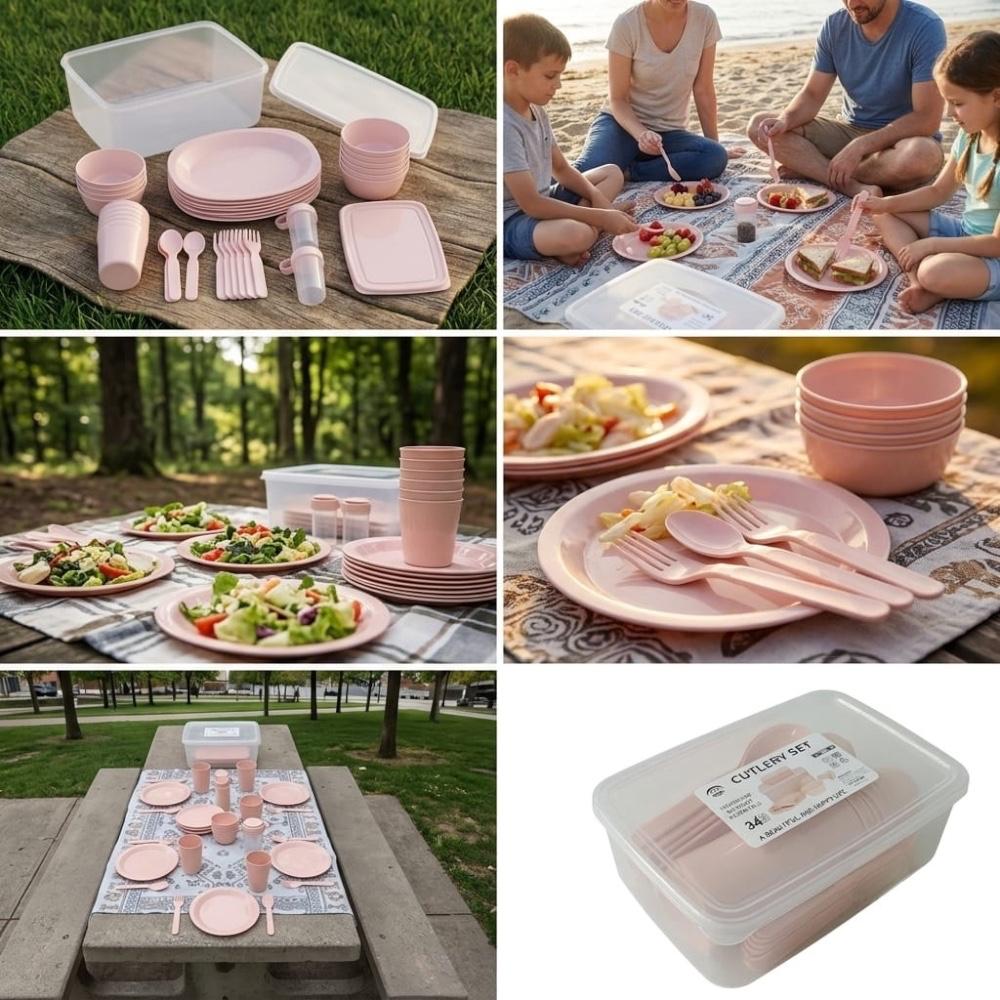 Set de Picnic 34 Piezas para 6 Personas – Portátil y Reutilizable